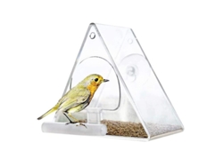 Omni-comedero Para Aves De Acrílico Colgante Para Ventana Con Percha Y Ventosas, 13x12.5x7.5 Cm, Transparente