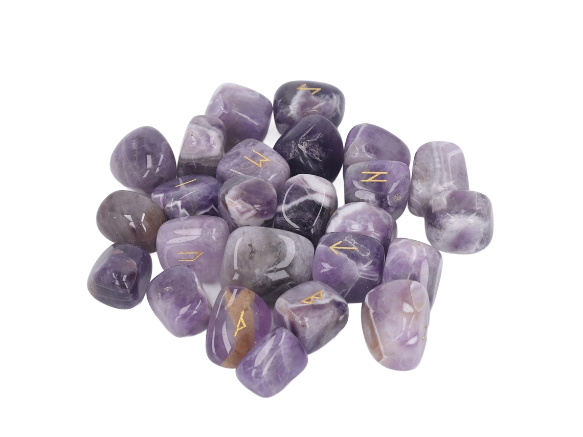 25 Piedras Rúnicas Naturales Con Cristales Grabados Con Alfabeto Rúnico Para Adivinación Y Meditación.