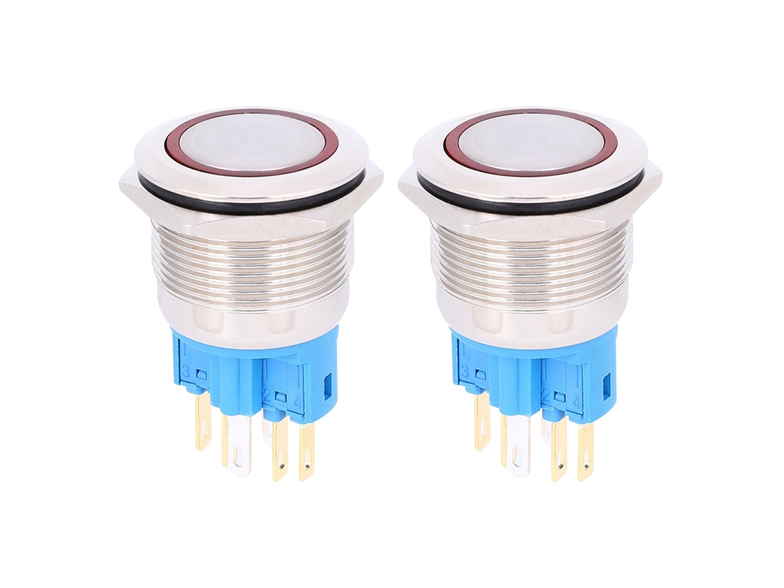 2 pulsadores de reinicio rojos de 22 mm y 6 pines, CC 12-24 V, IP65, accesorios