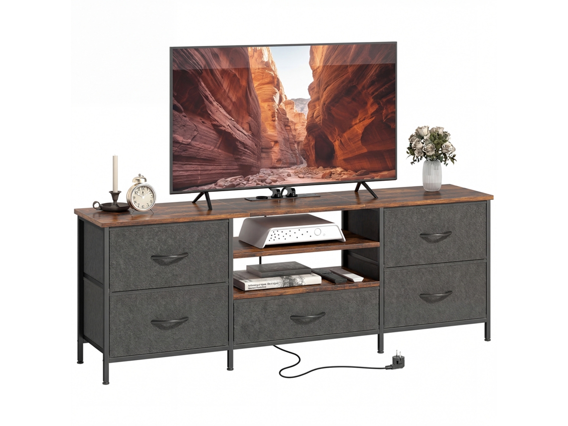 Suporte Tv 140cm 65'' Estação Carregamento 5 Gavetas Marrom