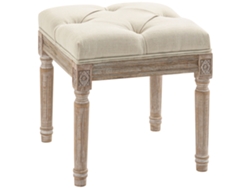 Puf Vintage Capitoné Con Patas De Madera, 40x40x43cm, Beige.