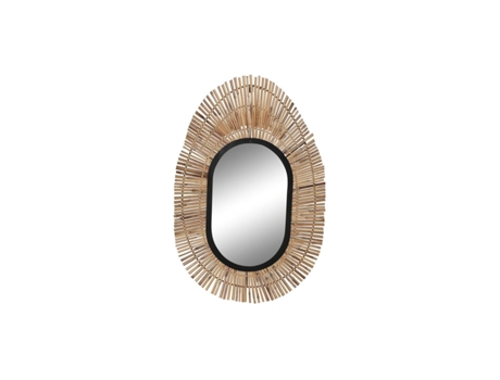 Espejo de pared DKD Home Decor Espejo Natural Negro Metal Ratán (63 x 1,5 x 92 cm)