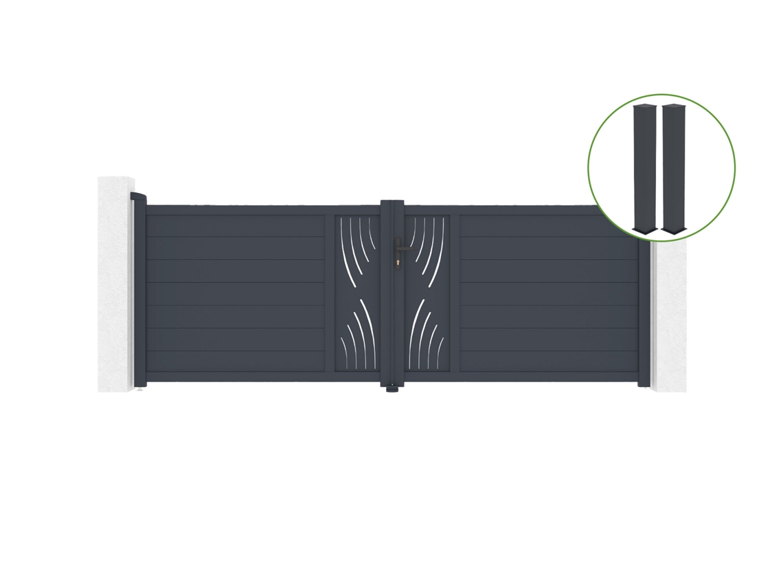 Puerta abatible 3,5m VELETA Al.120cm aluminio gris 2 postes 20x20cm Al.166cm CASANOOV
