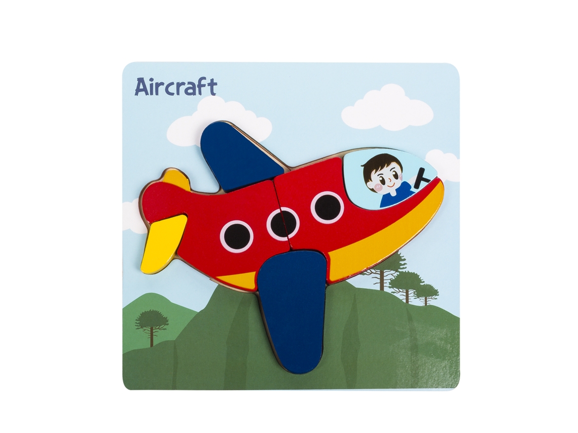 Rompecabezas de madera infantil de 6 piezas. Diseño de avión. Presa.