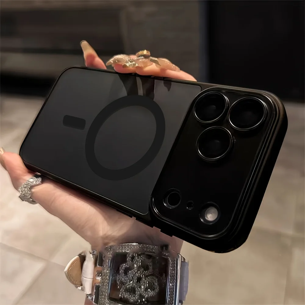 (iphone 14 Negro) Funda Magnética Semitransparente Mate A Prueba De Golpes Con Cubierta Trasera Magsafe