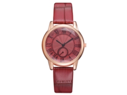 Reloj De Pulsera Para Mujer Con Números Romanos Y Correa De Piel Sintética - Rojo