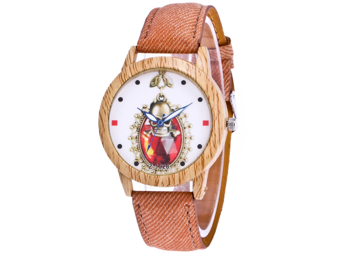 Reloj De Pulsera Analógico Con Diseño Retro De Halloween, Esfera Redonda Y Movimiento De Cuarzo Marrón Claro.