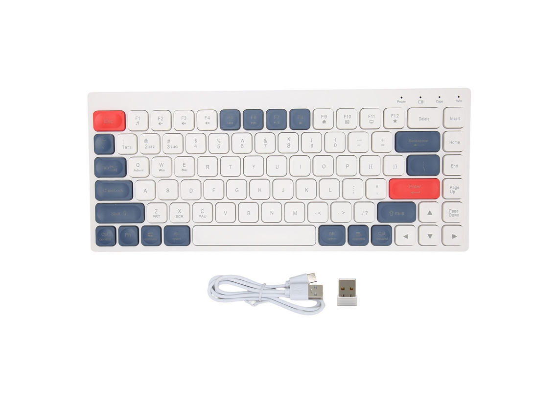 Teclado Sem Fio Bluetooth 2.4g 84 Teclas Gotícula Tipo C Para Tablet Celular Branco Azul