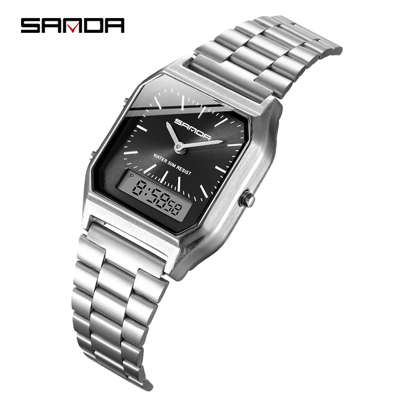 Reloj Deportivo De Cuarzo Con Doble Pantalla Digital Led De Acero Inoxidable, Unisex, Resistente Al Agua.