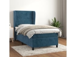 Cama Box Spring Con Colchón Terciopelo Azul Oscuro 80x200 Cm