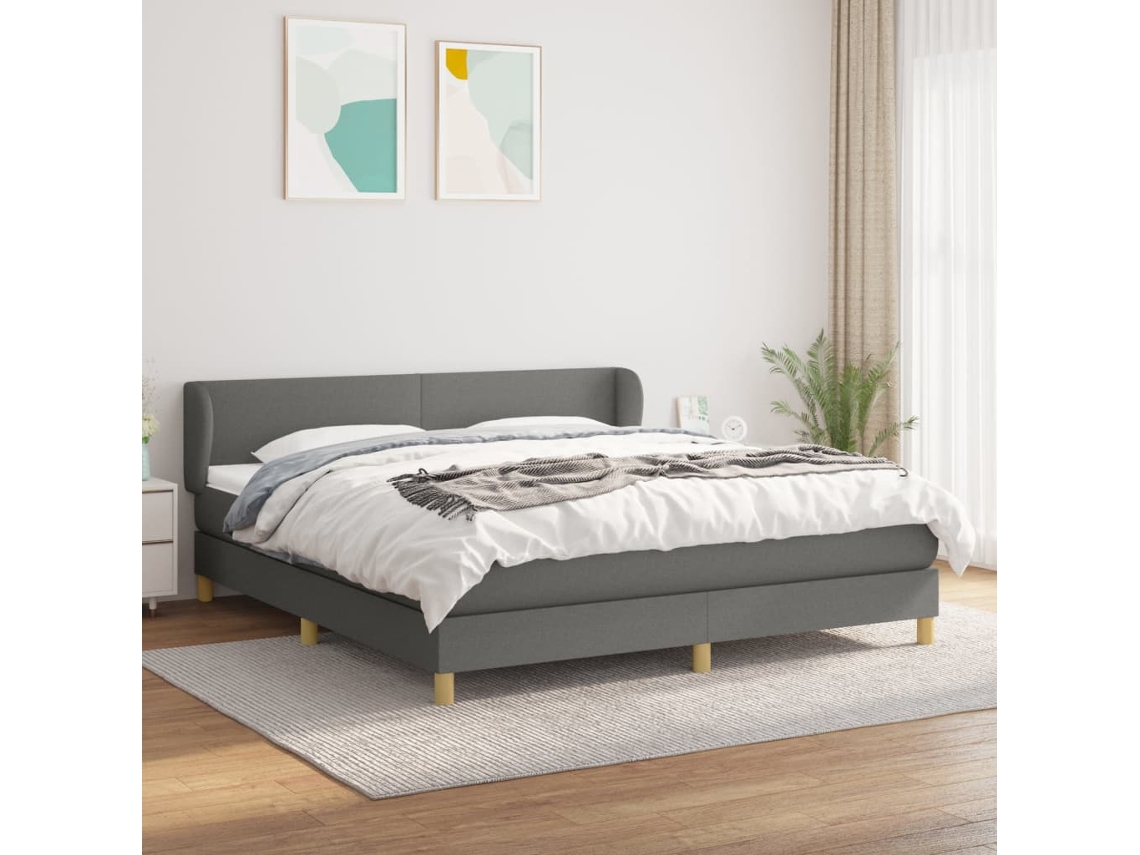 Cama Box Spring Con Colchón Tela Gris Oscuro 160x200 Cm