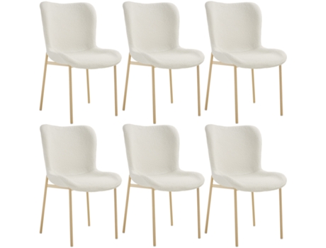 Juego de 6 sillas de comedor tapizadas con tejido bouclé Tessa, diseño ergonómico, blanco/dorado TECTAKE
