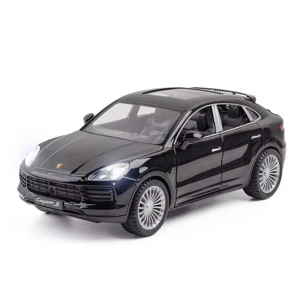 (Cayenne S Negro) Escala 1:24 - Coche deportivo en miniatura - Aleación fundida a presión - Puertas que se abren - Efectos de sonido y luz
