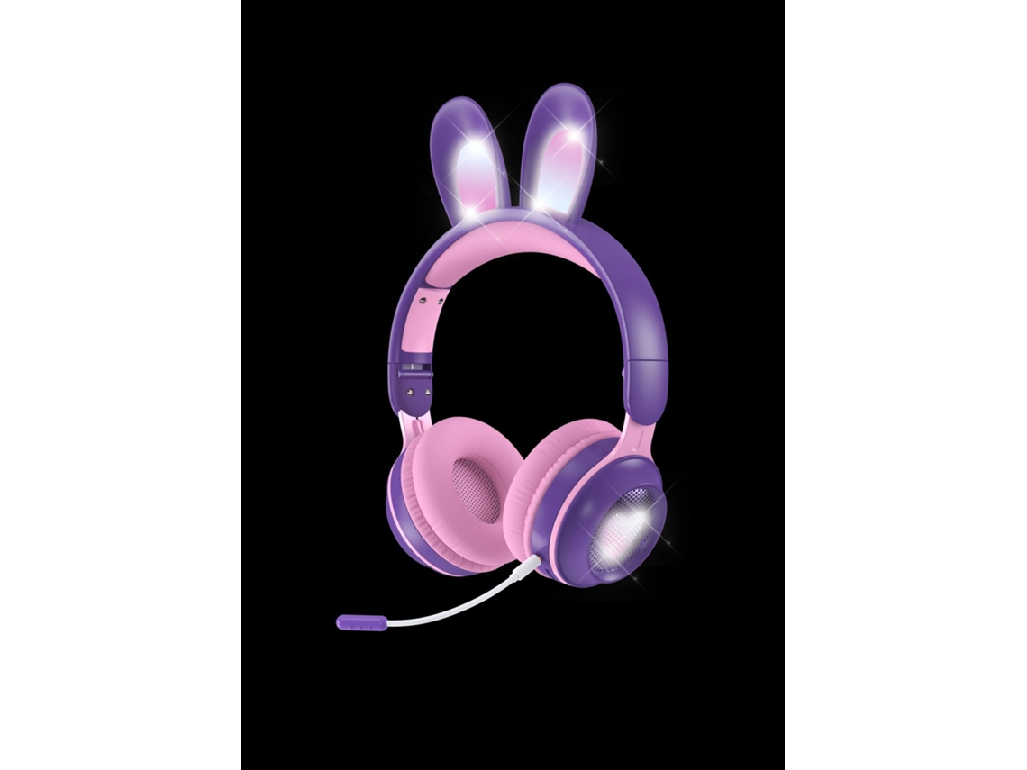 Auriculares Bluetooth Orejas de conejo plegables inalámbricas con cancelación de ruido RGB púrpura claro