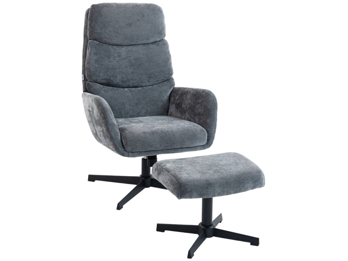 Sillón Tapizado Con Reposapiés, Respaldo Alto Y Base De Metal Gris.