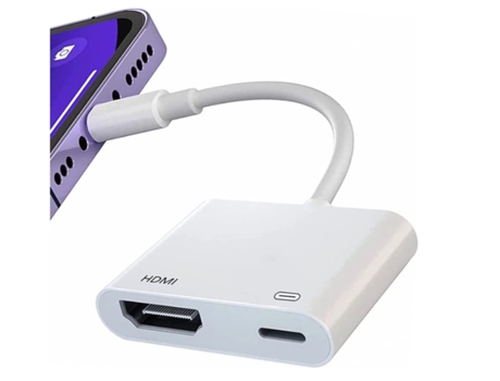 Adaptador Lightning a Hdmi Adaptador Plug & Play Certificado Apple Mfi Convertidor de Pantalla Iphone a Hdmi 1080P Blanco