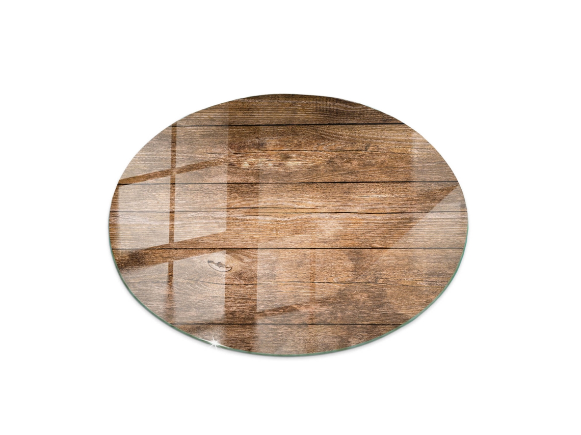 Espejo redondo de sobremesa (70 cm - Estructura de tablones de madera - Marrón)