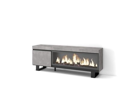 Mueble TV, Televisión, 160, Para TV hasta 65, Chimenea eléctrica XXL, Diseño industrial, Cemento SKRAUT HOME