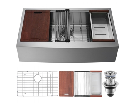 VEVOR Fregadero de Cocina Fregadero Empotrado de Acero Inoxidable 1 Seno 91x56cm