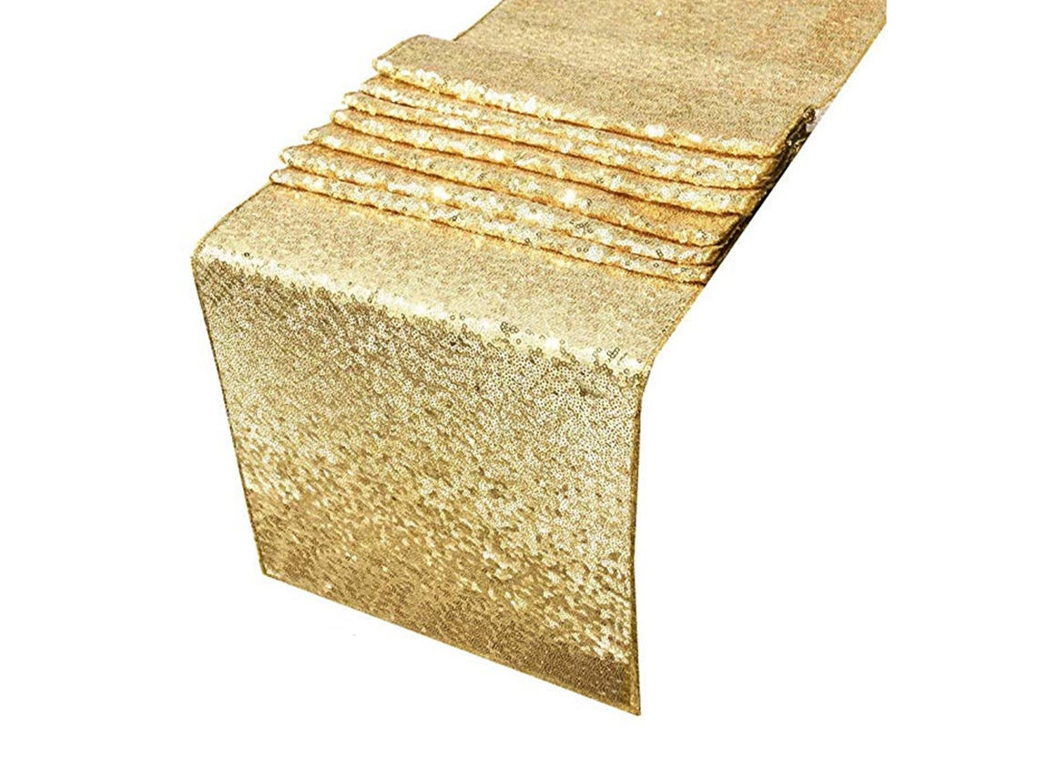 Mantel de poliéster con lentejuelas doradas para decoración de mesas de hogar y bodas, 30 x 300 cm (11,8 x 118,1 pulgadas)