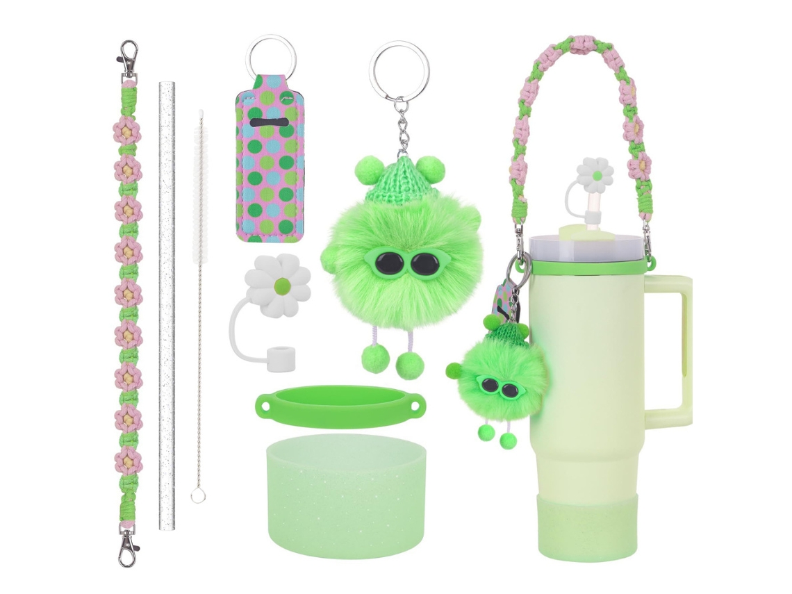 Juego de accesorios EIFSON de 8 piezas para tazas térmicas Stanley Cup de 40 oz y 30 oz con tapa brillante (verde).