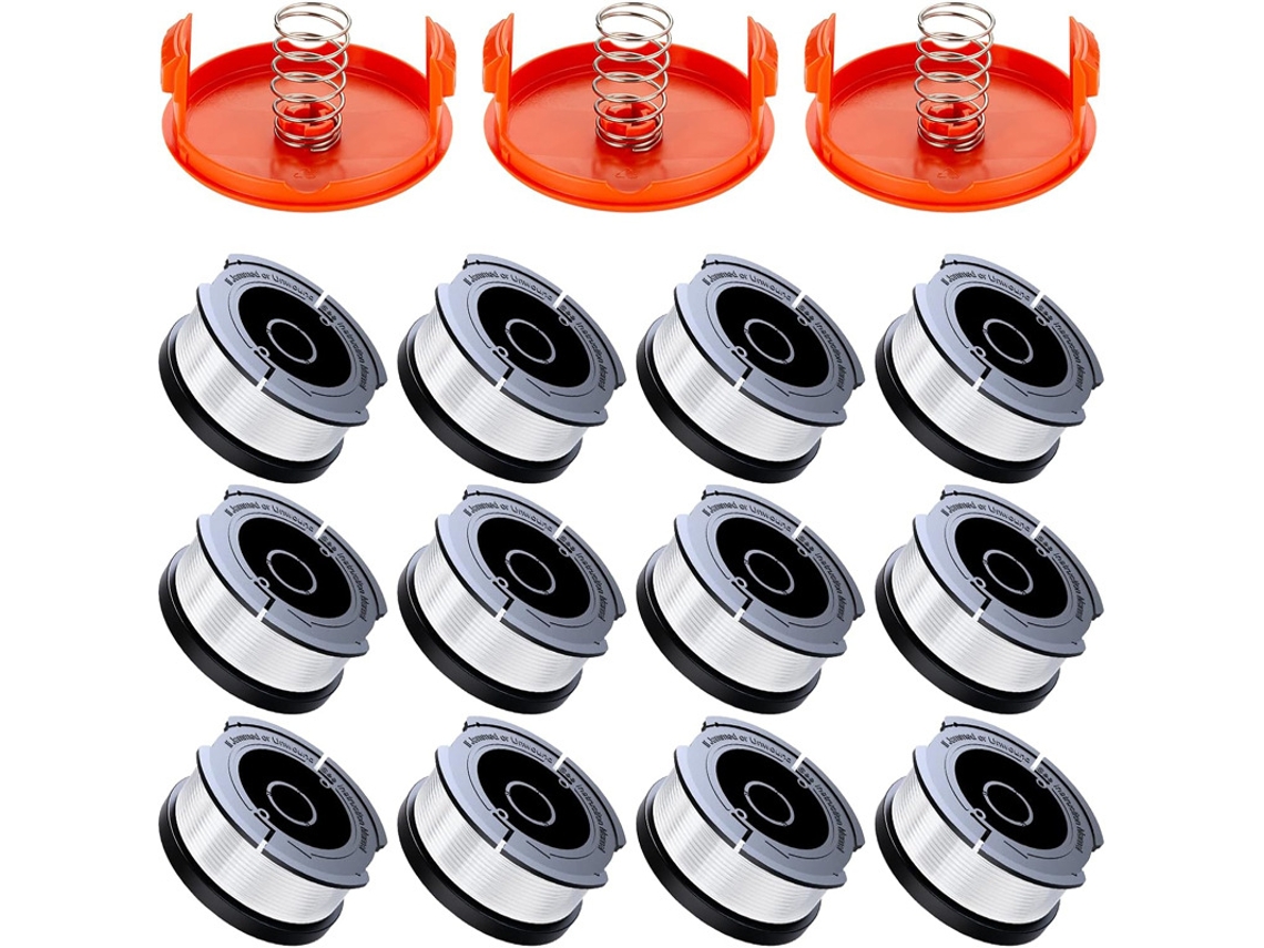 Paquete De 12 Carretes De Hilo Con 3 Tapas Para Desbrozadora Black+decker Af-100-3zp Henten Home