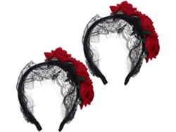 Nuobesty Com 2 Faixas De Cabelo De Renda Vermelha Adornadas Com Rosas Artificiais.