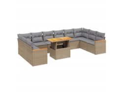 Conjunto de 11 sofás de jardín con cojines de mimbre, beige, EXCLUSIVO DE LA CASA