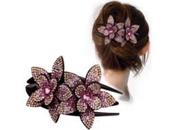 Pinza Para El Cabello Con Dos Flores Brillantes De Pedrería, Ideal Para Fiestas Y Uso Diario.