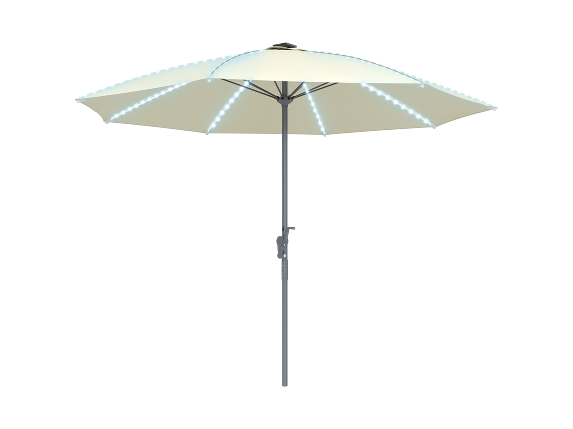 Sombrilla Terraza Exterior Con Luces Led Protección Uv50+ Poste De Aluminio Manivela Techo Ventilado Ø300x256 Cm Crema