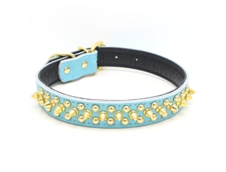 Collar de cuero para perros con púas doradas, para evitar que el perro sea atrapado por perros más grandes.