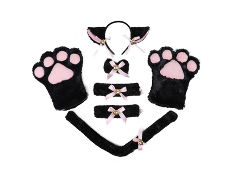Cat Props Seven-Piece Set - Headband Cat Claw Seven-Piece Set Black Cat Props Seven-Piece Set - Headband Cat Claw Seven-Piece Set Negro JEIIBRZUI