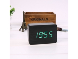 2026-reloj Despertador Digital Led Con Temperatura, 3 Alarmas, 2 Modos, 3 Ajustes De Brillo, Usb/batería (madera Negra Luz Verde)