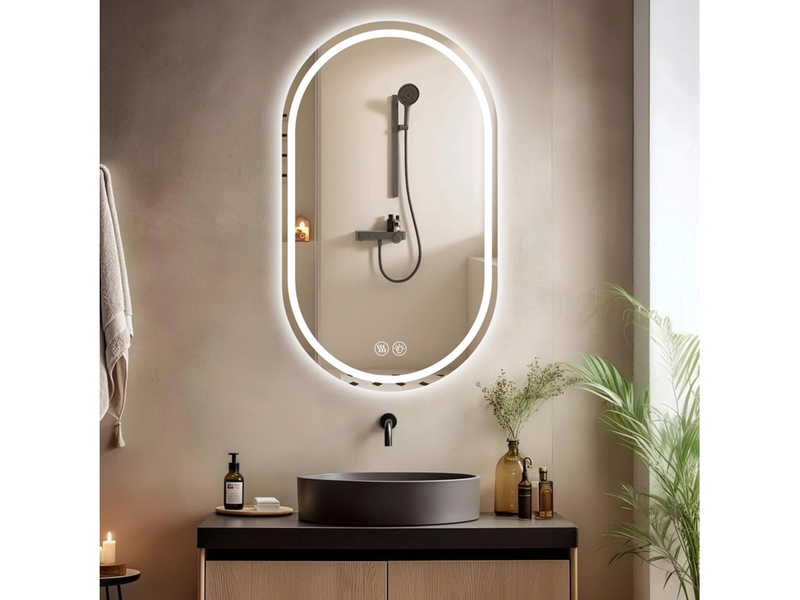 Espejo de pared ovalado inteligente sin marco, 60*90 cm, con pantalla táctil antivaho.