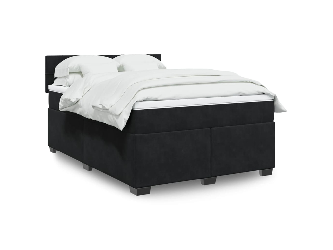 Cama Box Spring Con Colchón Terciopelo Negro 160x200 Cm