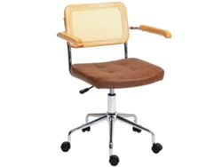 Silla De Oficina Con Respaldo De Ratán Marrón.