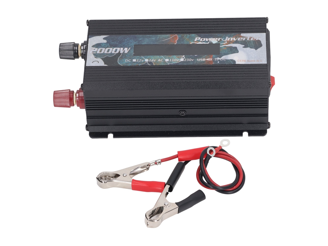 Inversor Solar Coche 2000w Lcd Onda Senoidal Modificada Dc12v A Ac110v Negro