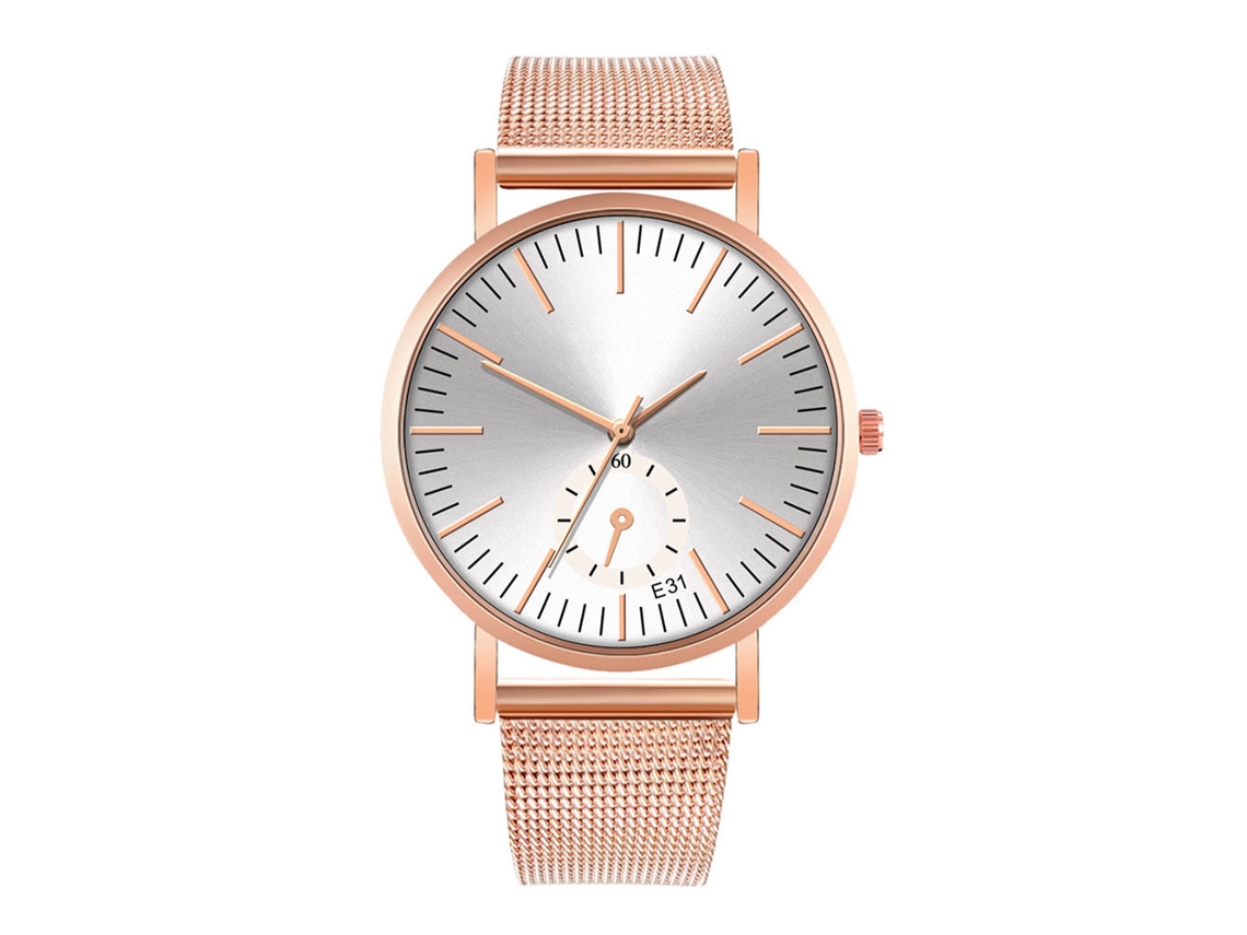 Reloj De Pulsera De Cuarzo Para Parejas Con Correa De Malla, Estilo Moderno, Blanco Y Oro Rosa.