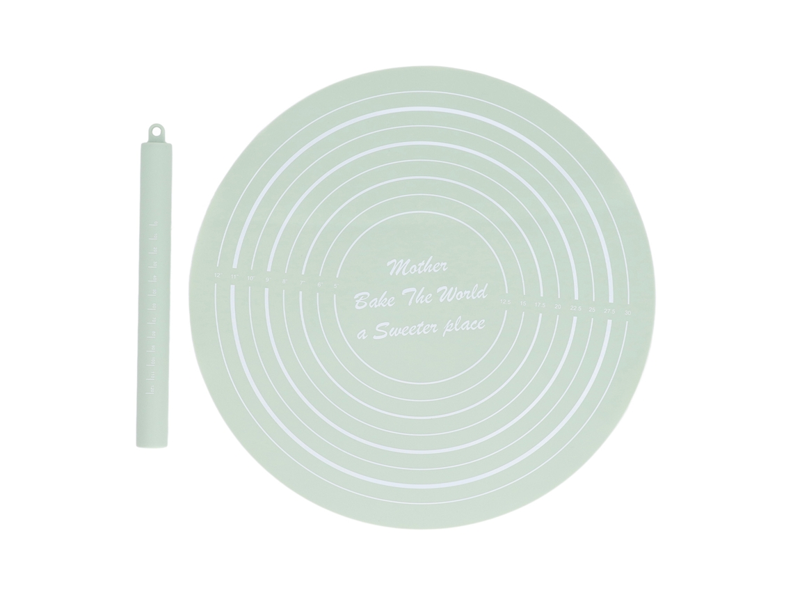Juego De Rodillo Con Tazas Medidoras, Rodillo Antiadherente Y Tapete De Silicona Para Cocina - Verde