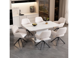 Mesa De Comedor Extensible Con 6 Sillas Sherpa, Patas De Metal, Mesa Rectangular Con Almacenamiento, Blanca