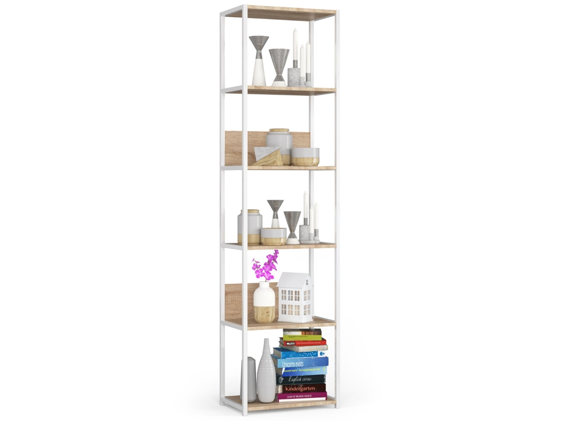 Estantería Loft 50 Cm Akord Metálica Blanco Con 6 Estantes En Roble Sonoma 50x32x191 Cm