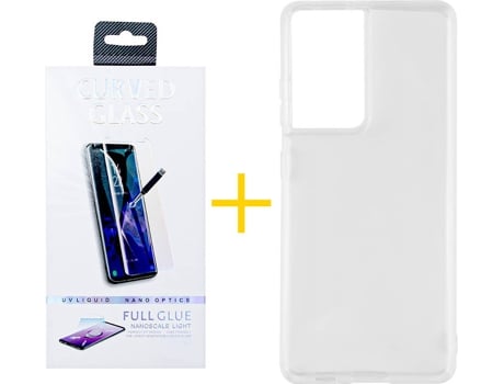 Carcasa y Protector de Pantalla de Vidrio Samsung S21 Ultra SKYHE Silicona Líquida Transparente