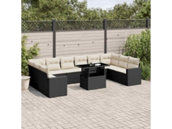 Conjunto de sofá de jardín de 11 piezas con cojines de mimbre sintético negro de DKD Home Decor