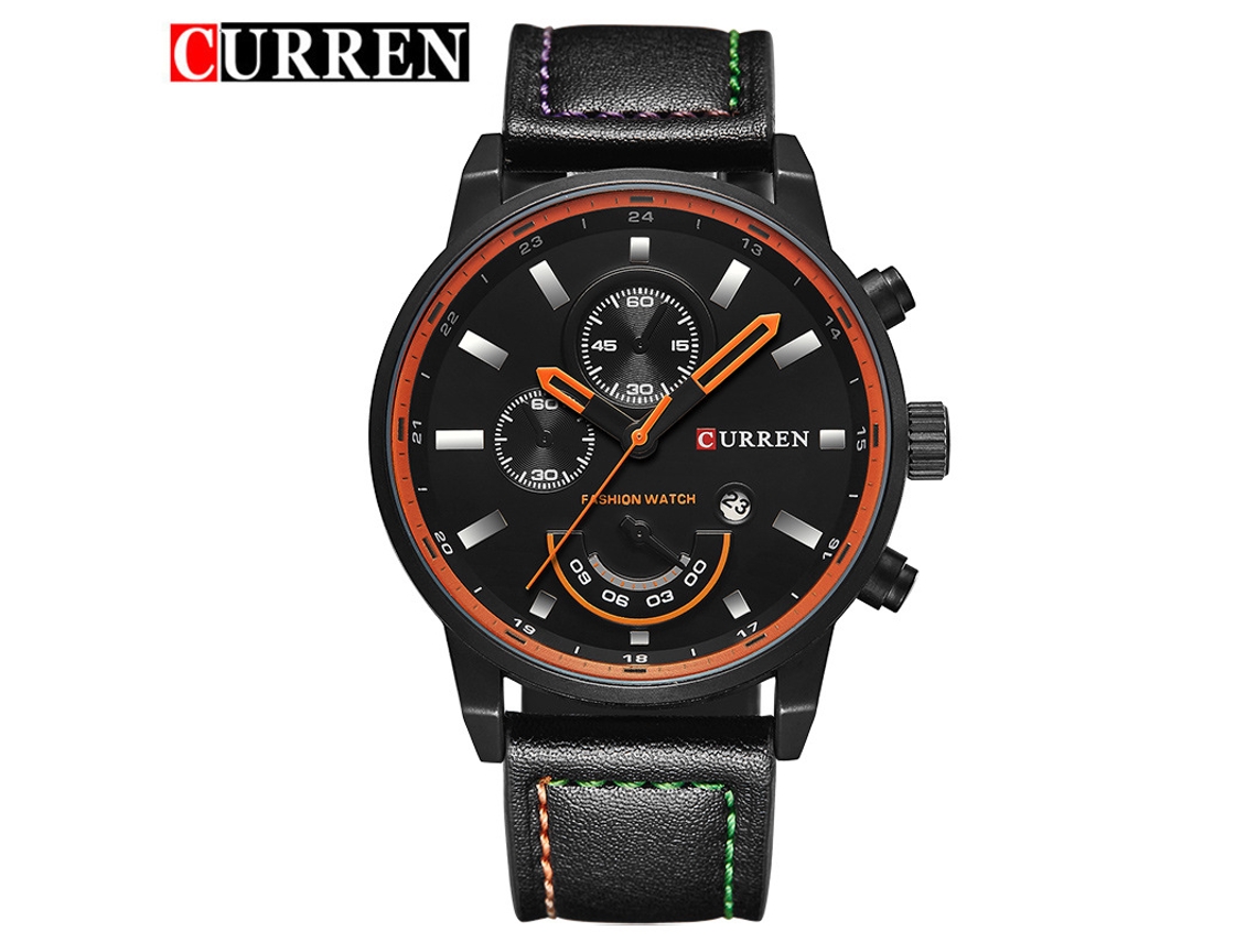 Reloj De Pulsera De Cuarzo Multifuncional E Informal Para Hombre (negro), Con Correa De Cuero Y Resistente Al Agua.