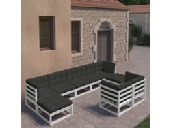 9 unidades Conjunto. Lounge De Jardim C/ Almofadões Pinho Maciço Branco Dkd Decoración Del Hogar