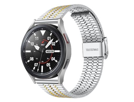Correa de reloj inteligente de 20 mm para reloj inteligente Samsung Universal Seven Bead de acero inoxidable (plata + oro)