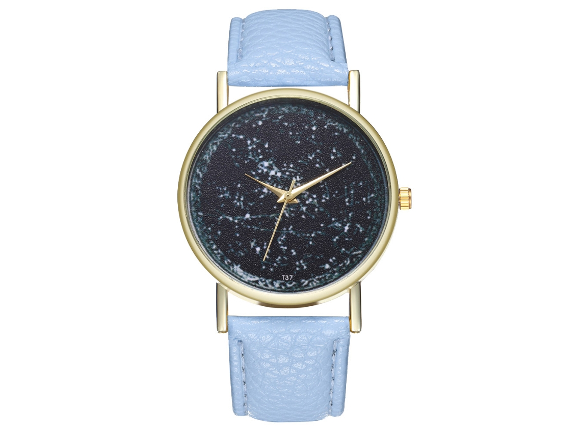 Reloj De Cuarzo Unisex Con Correa De Cuero Pu Moda Dial Patrón Universo Azul Claro