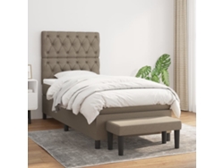 Cama Box Spring Con Colchón Tela Gris Taupe 80x200 Cm