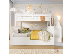 Litera Superpuesta Hidráulica 90x200 Y 140x200 Cm Con Escalera De Almacenaje Y Gran Baúl Bajo La Cama, Sin Colchón, Blanca
