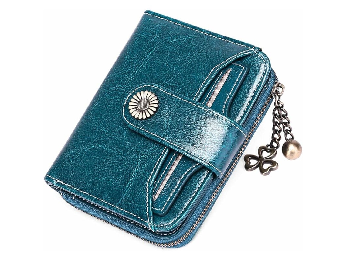 Cartera Corta De Cuero Para Mujer Con Bloqueo Rfid - Monedero Pequeño Con Cremallera Para Mujer